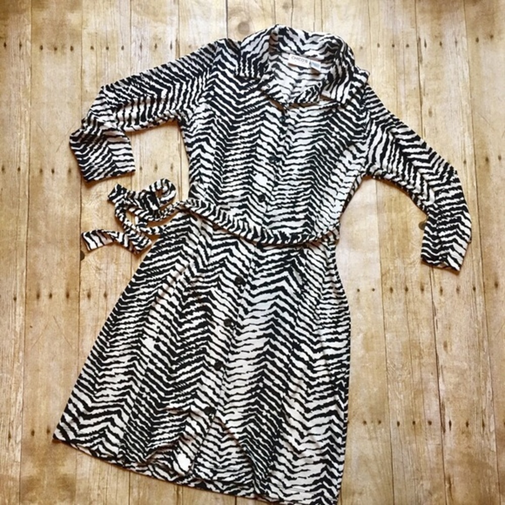 Chico’s belted Zebra Swing buttoned Dress